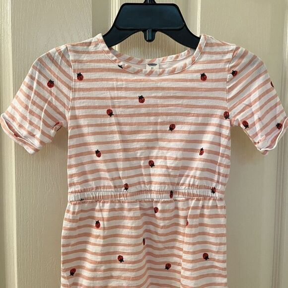 Old Navy Pink Striped Ladybug Dress Cotton Girls Size 5T - Picture 2 of 9